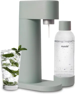 Woody Sparkling Water Maker - Silent Carbonated Water Machine Made of Renewable Wood Composite and 1L Water Bottle - Without CO2 Cylinder - Seltzer Maker Machine - Colour Sage Green