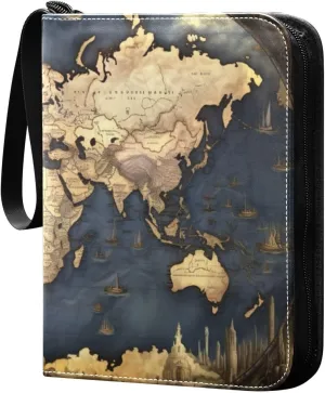 World Map Pattern Card Binder, 400 Pockets Card Holder with 50 Sleeves, Sturdy Card Holder Folders for Game Cards & Sports Cards