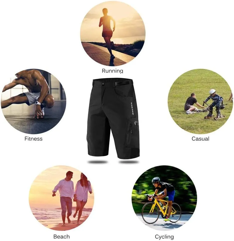 WOSAWE Men's Baggy Cycling Shorts Quick Dry Mountain Bike Bottoms MTB Padded Shorts with 7 Pockets