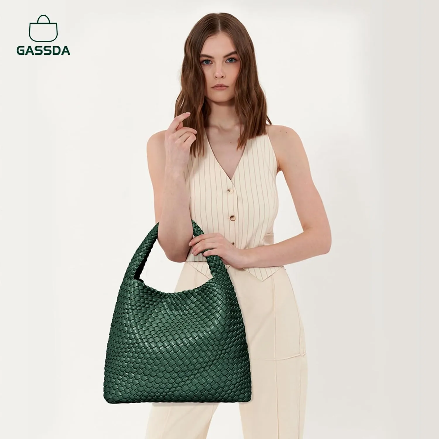 Woven Bag Purses and Handbags Woven Vegan Leather Tote Shoulder Top-Handle Bag With Purses for Women
