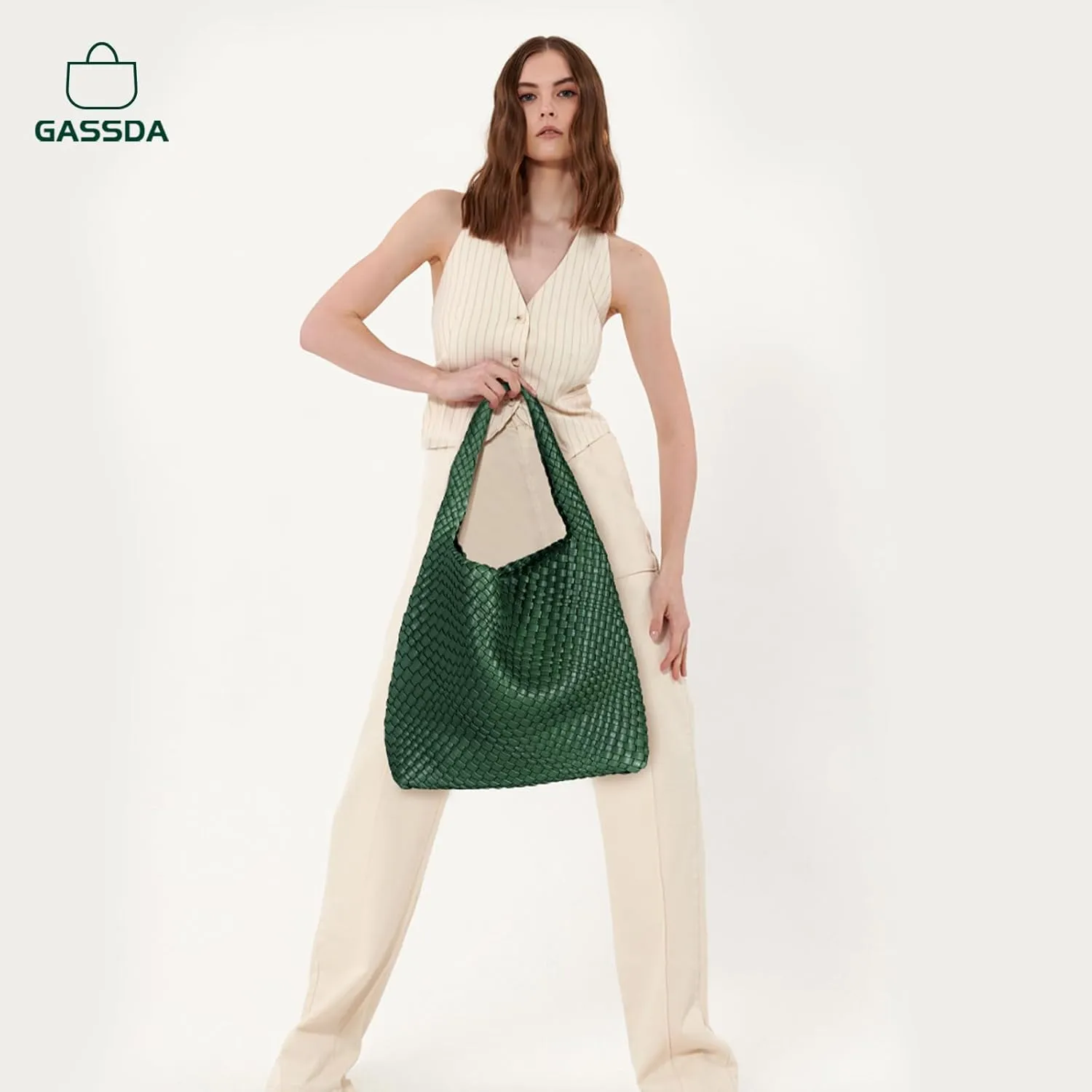 Woven Bag Purses and Handbags Woven Vegan Leather Tote Shoulder Top-Handle Bag With Purses for Women