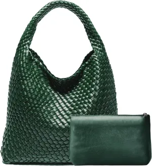 Woven Bag Purses and Handbags Woven Vegan Leather Tote Shoulder Top-Handle Bag With Purses for Women