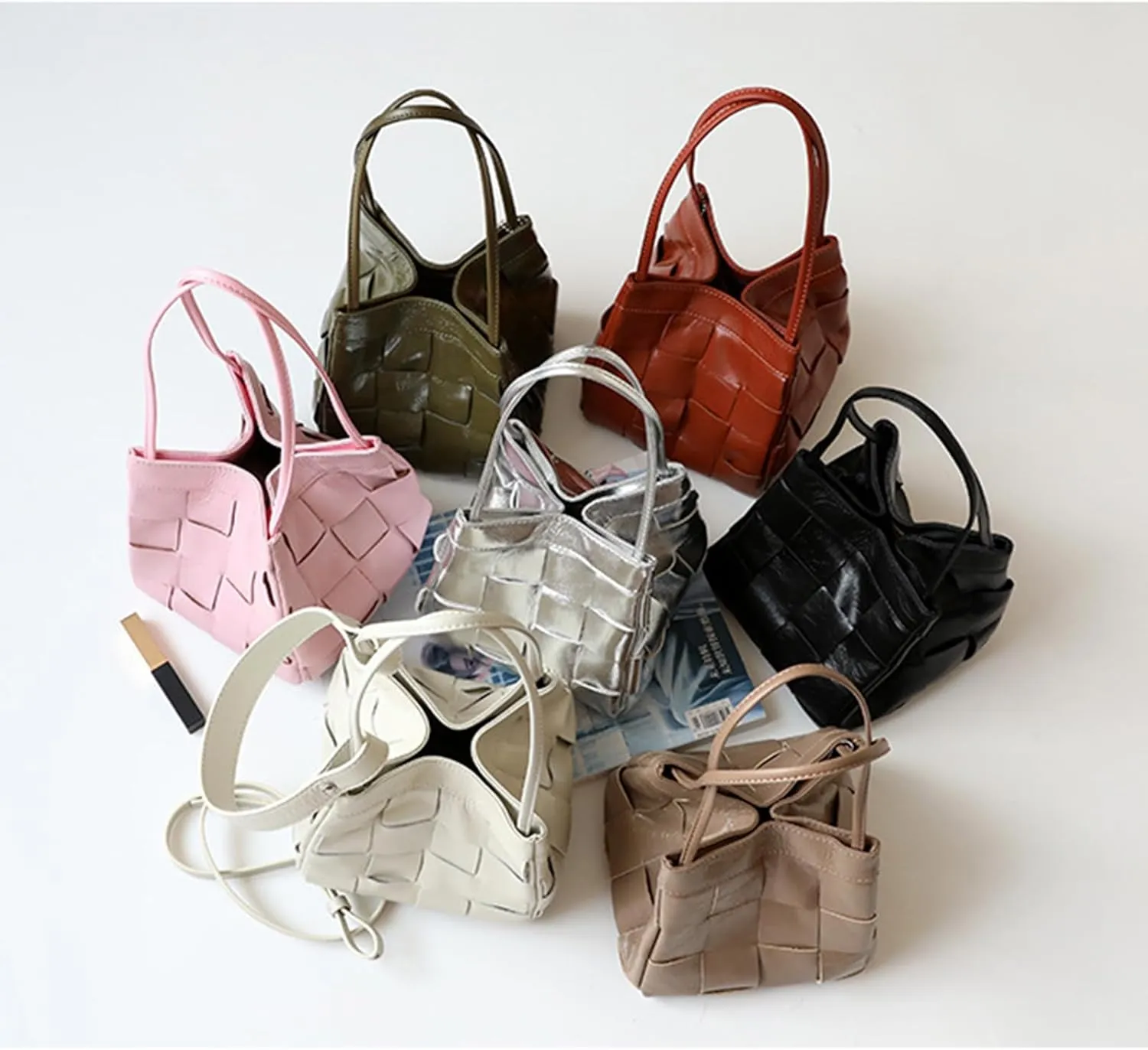 Woven bucket shouler bag for Women,Tote Vegan Leather Handbags, Large-capacity crossbody bag.purse,soft Casual Hobo