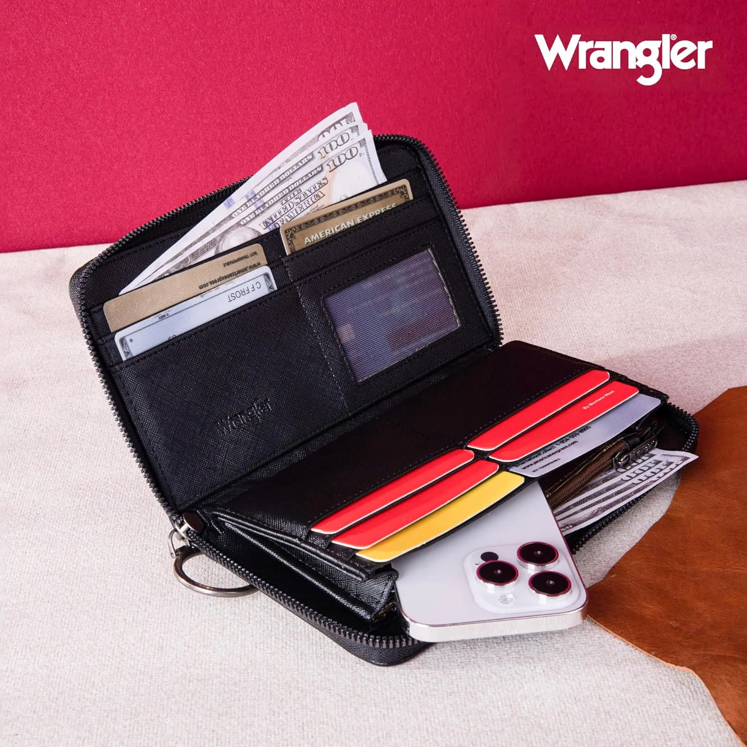 Wrangler Women's Wallets Wristlet Credit Card Wallet Large Capacity Wallet Women RFID Blocking Wallet Woman Pink Wallet Designer Wallets for Women