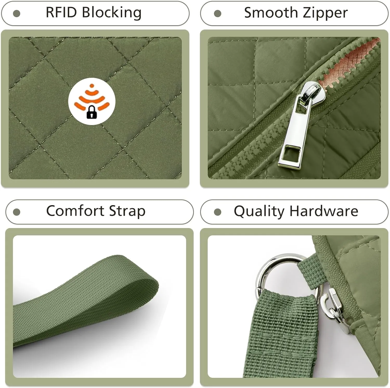 Wristlet Wallets Women RFID Card Holder 7.9" Phone Wallet Small Purse 3 Zipper Quilted Nylon Clutch Bag Daily Travel