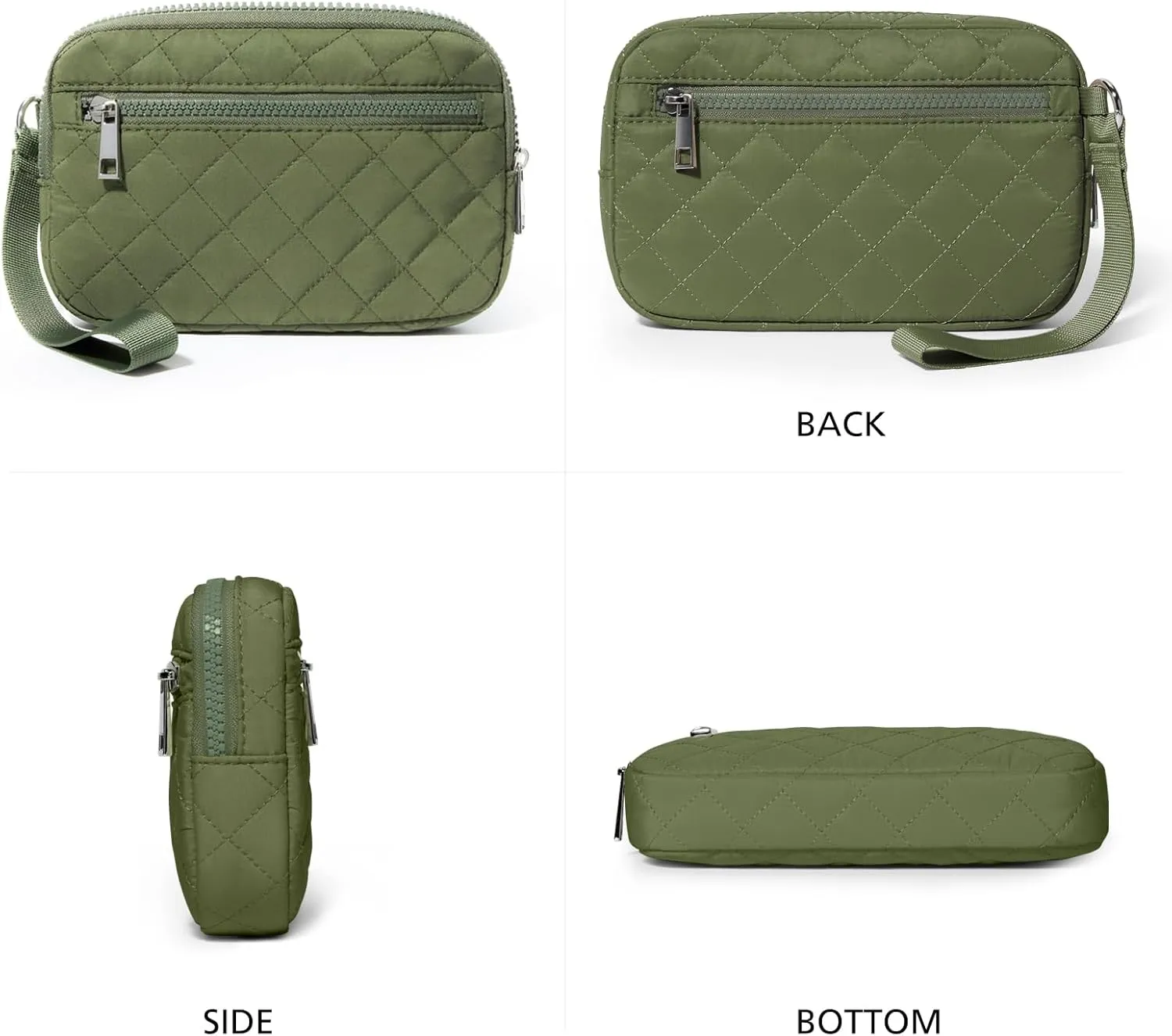 Wristlet Wallets Women RFID Card Holder 7.9" Phone Wallet Small Purse 3 Zipper Quilted Nylon Clutch Bag Daily Travel