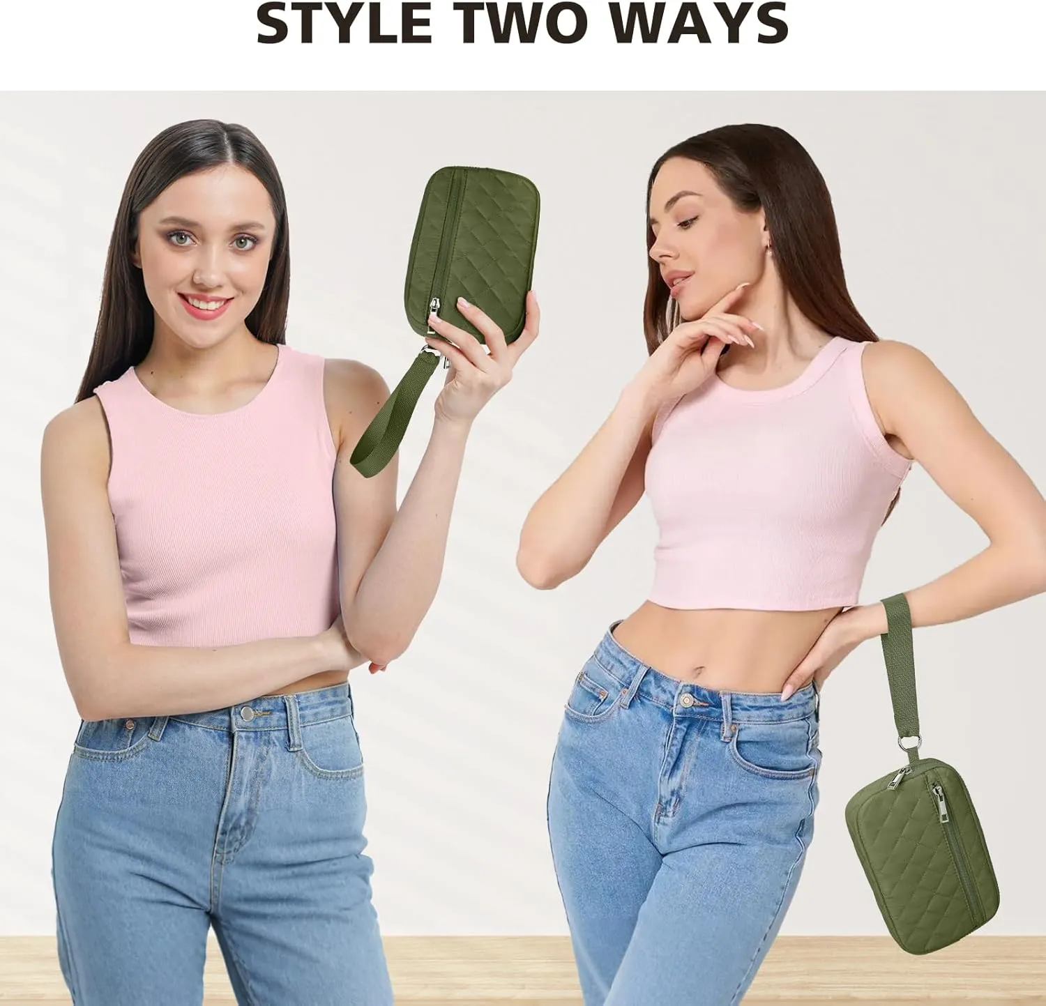 Wristlet Wallets Women RFID Card Holder 7.9" Phone Wallet Small Purse 3 Zipper Quilted Nylon Clutch Bag Daily Travel