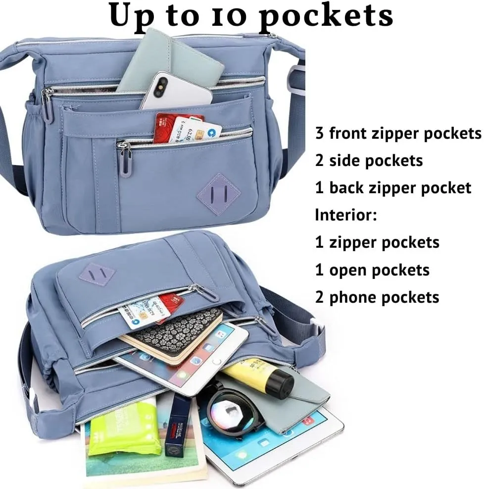 Wxnow Multi Pocket Shoulder Bag Crossbody Bag for Women Travel Purse Work Bag