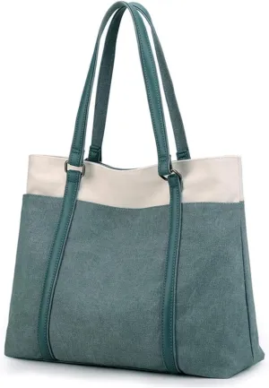 Wxnow Women Laptop Tote Bag Canvas Handbag Purse Shoulder Bag