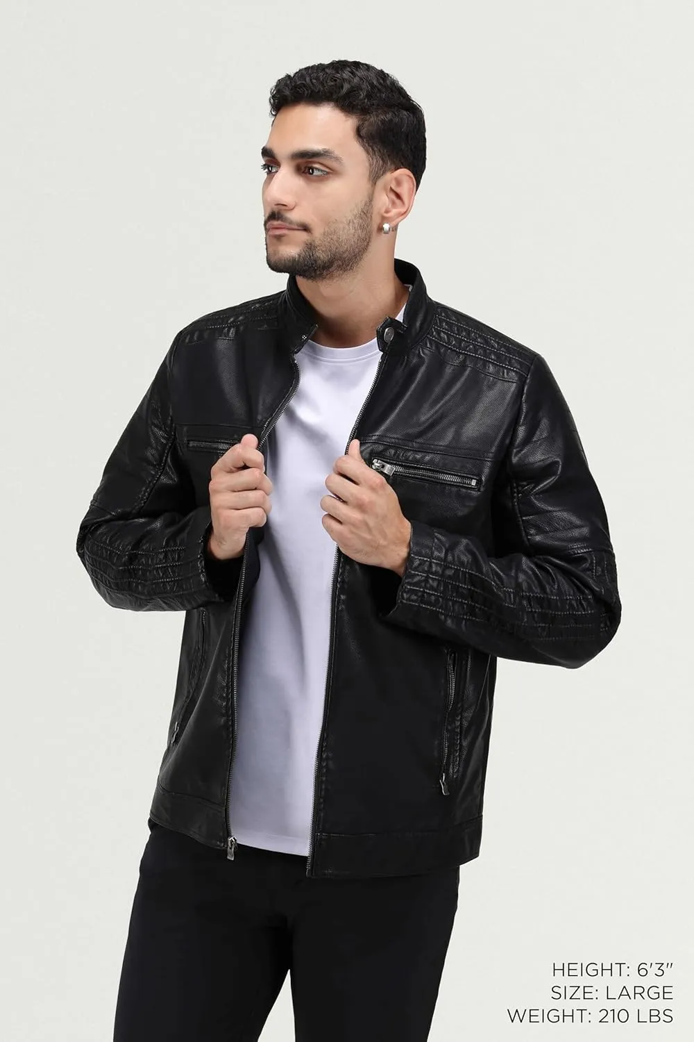 X RAY Mens Faux Leather Jacket with Hood, Hooded Stand Collar PU Leather Jacket for Men, Black, Large