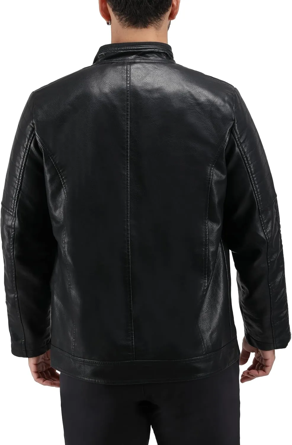 X RAY Mens Faux Leather Jacket with Hood, Hooded Stand Collar PU Leather Jacket for Men, Black, Large