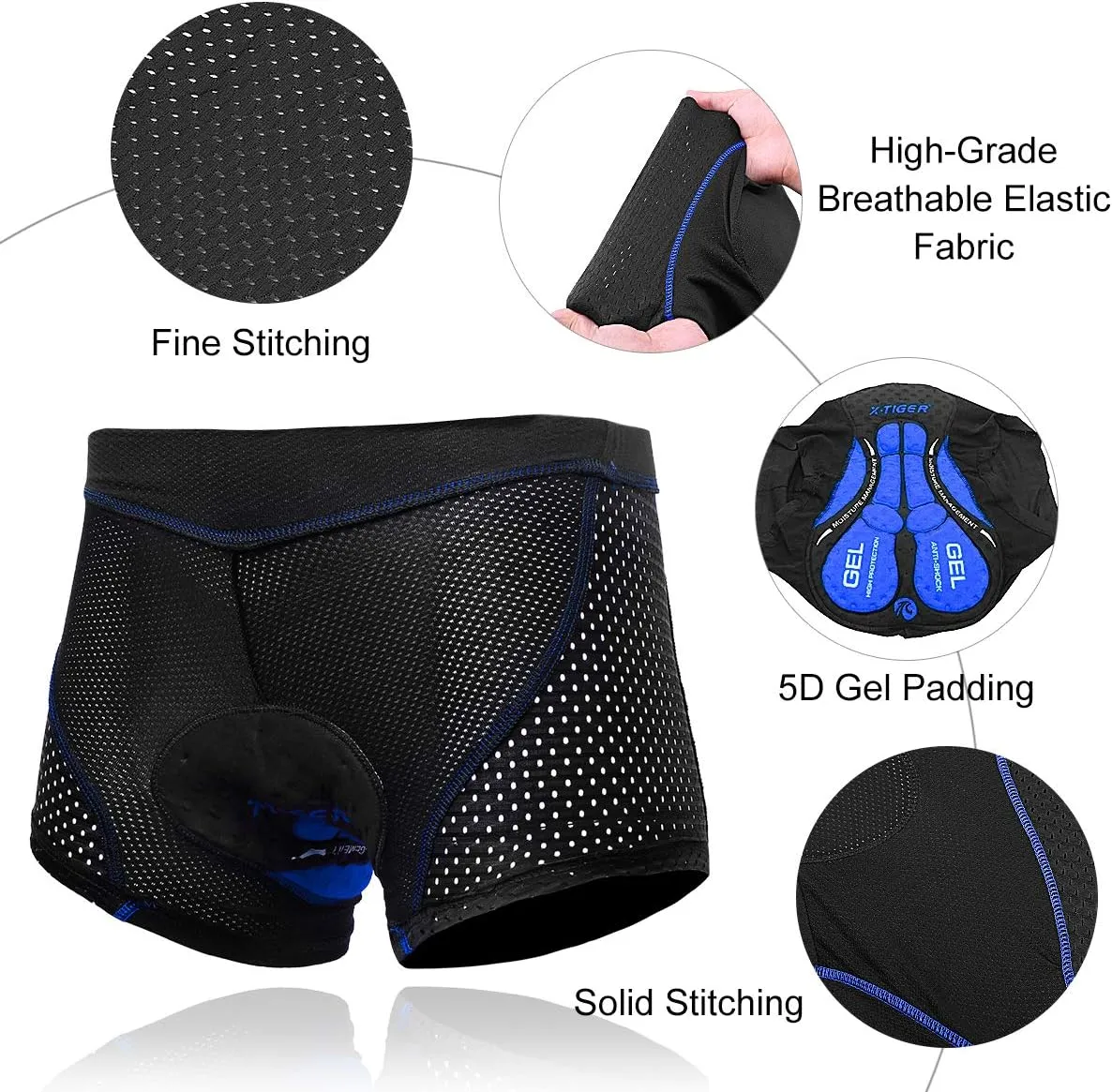 X-TIGER Men's Cycling Underwear Shorts 5D Padded Gel,MTB Biking Shorts Pants with Breathable,Adsorbent Design