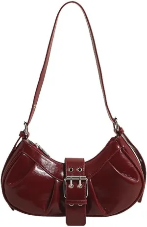 Y2k Shoulder Bag for Women Half Moon Bag Rivet Punk Hobo Purse Buckle Underarm Purses and Handbags
