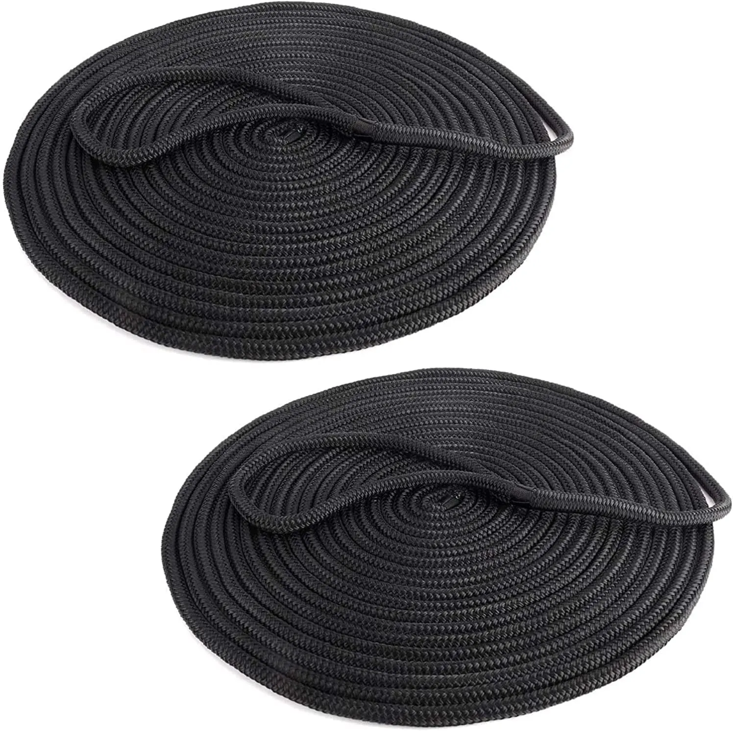 YaeMarine 2-Pack 3/4 Inch x 25ft Double Braid Nylon Dockline Dock Line Mooring Rope Marine Boat Dock Lines with 15" Loop Black