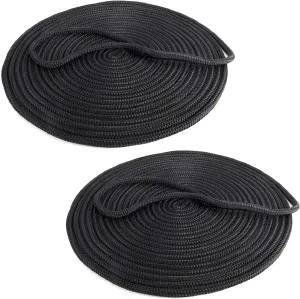 YaeMarine 2-Pack 3/4 Inch x 25ft Double Braid Nylon Dockline Dock Line Mooring Rope Marine Boat Dock Lines with 15" Loop Black