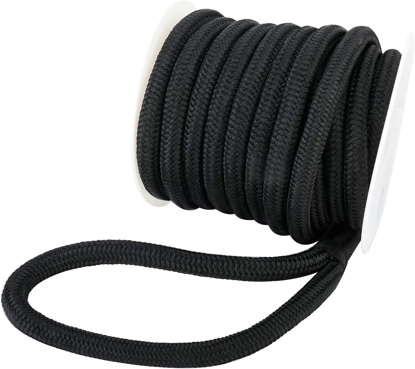YaeMarine 3/4 Inch x 50 ft Double Braid Nylon Dockline Dock Line Mooring Rope Marine Boat Dock Lines with 15" Loop Black for Boats