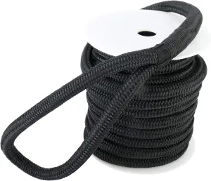 YaeMarine 3/4 Inch x 50 ft Double Braid Nylon Dockline Dock Line Mooring Rope Marine Boat Dock Lines with 15" Loop Black for Boats