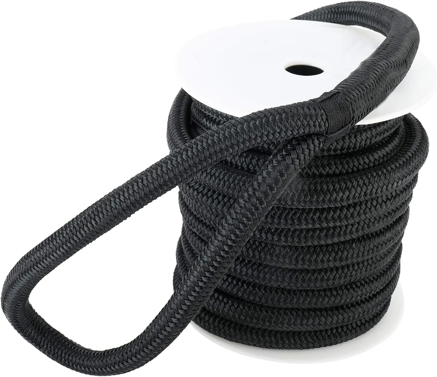 YaeMarine 3/4 Inch x 50 ft Double Braid Nylon Dockline Dock Line Mooring Rope Marine Boat Dock Lines with 15" Loop Black for Boats