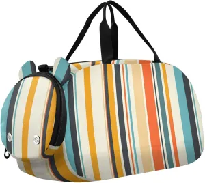 Yellow Blue Stripe Duffel Gym Bags with Shoes Compartment Lightweight Carry On Weekender Bag for Travel, Swimming, Dance, Ballet