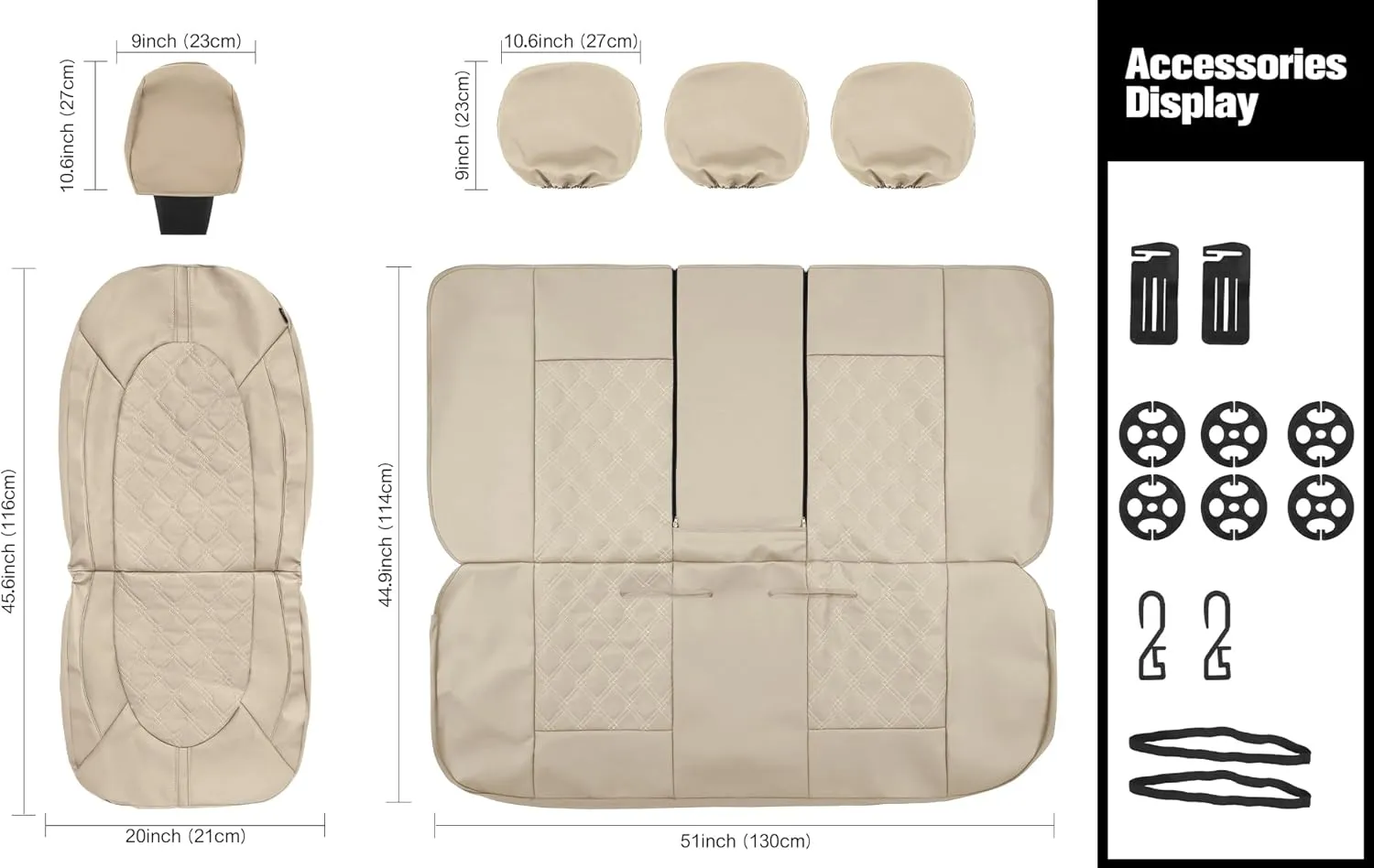 YGL Luxury PU Leather Car Seat Covers Front Set, Non-Slip Seat Cover Protectors, Universal Fit for Cars, Trucks, SUVs, Vans, Pickups, Airbag Compatible, Seat Covers for Car Interior (Beige)