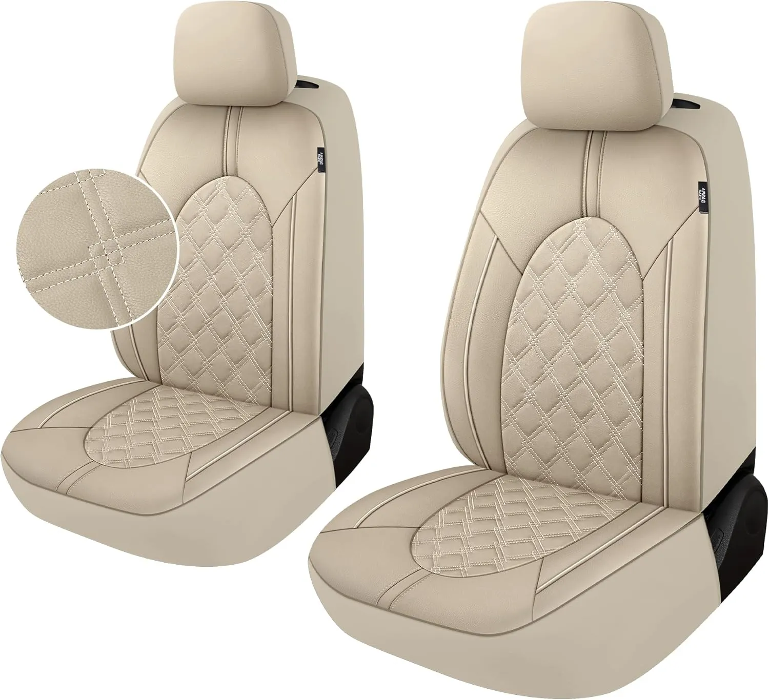 YGL Luxury PU Leather Car Seat Covers Front Set, Non-Slip Seat Cover Protectors, Universal Fit for Cars, Trucks, SUVs, Vans, Pickups, Airbag Compatible, Seat Covers for Car Interior (Beige)