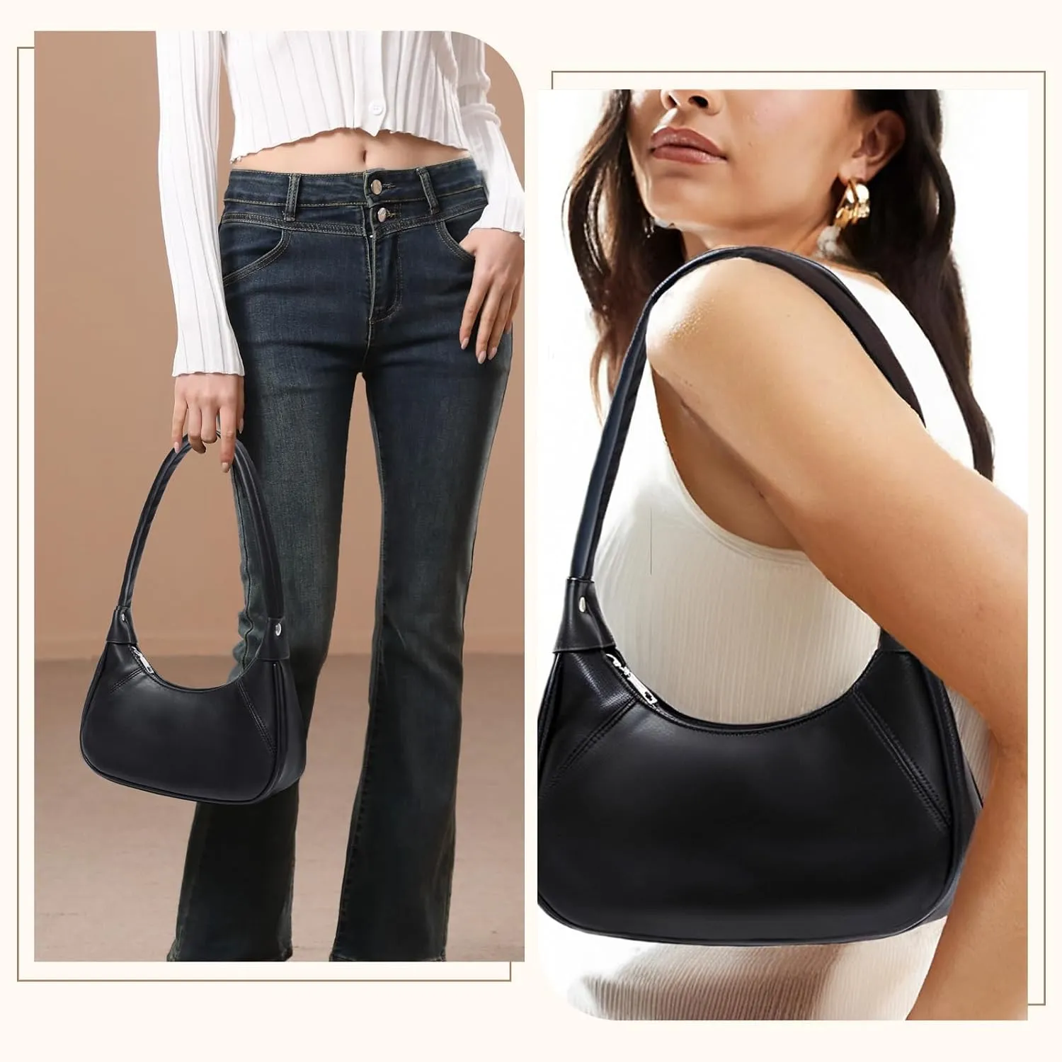 YIKOEE Small Crescent Shoulder Bag for Women with Zipper Closure