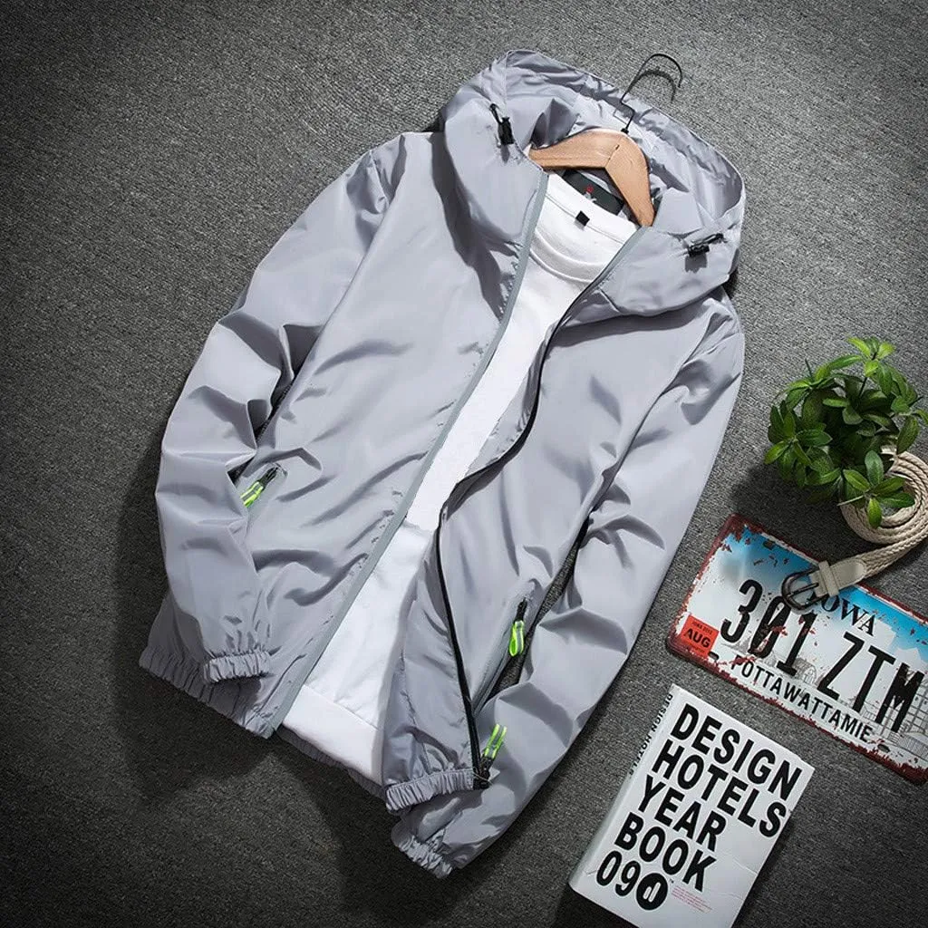 Ymosrh Men's Light Rain Jacket Lightweight Nylon Windbreaker Wind & Water Resistant Jacket, M-7XL