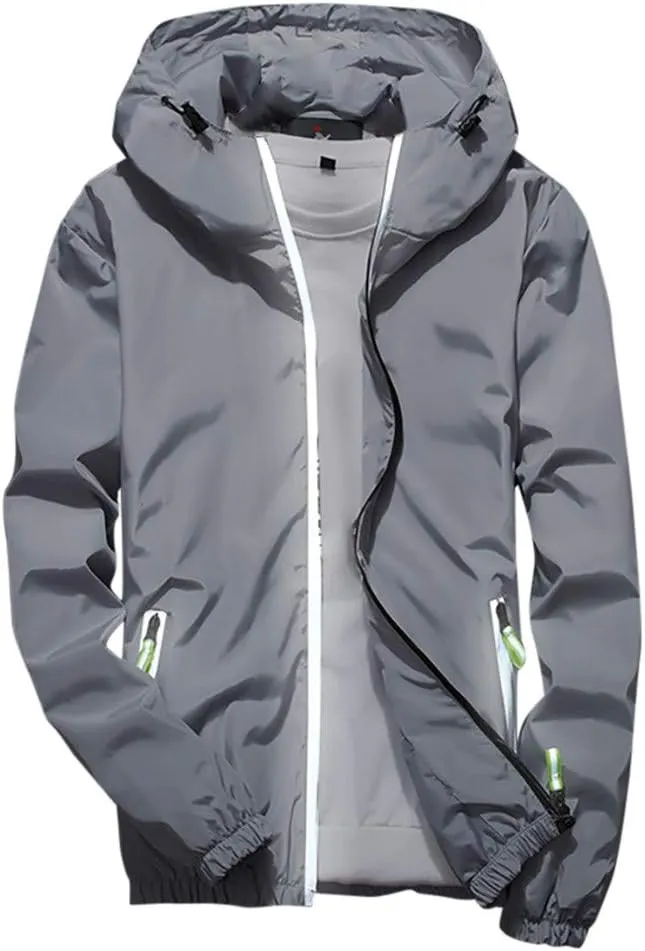 Ymosrh Men's Light Rain Jacket Lightweight Nylon Windbreaker Wind & Water Resistant Jacket, M-7XL