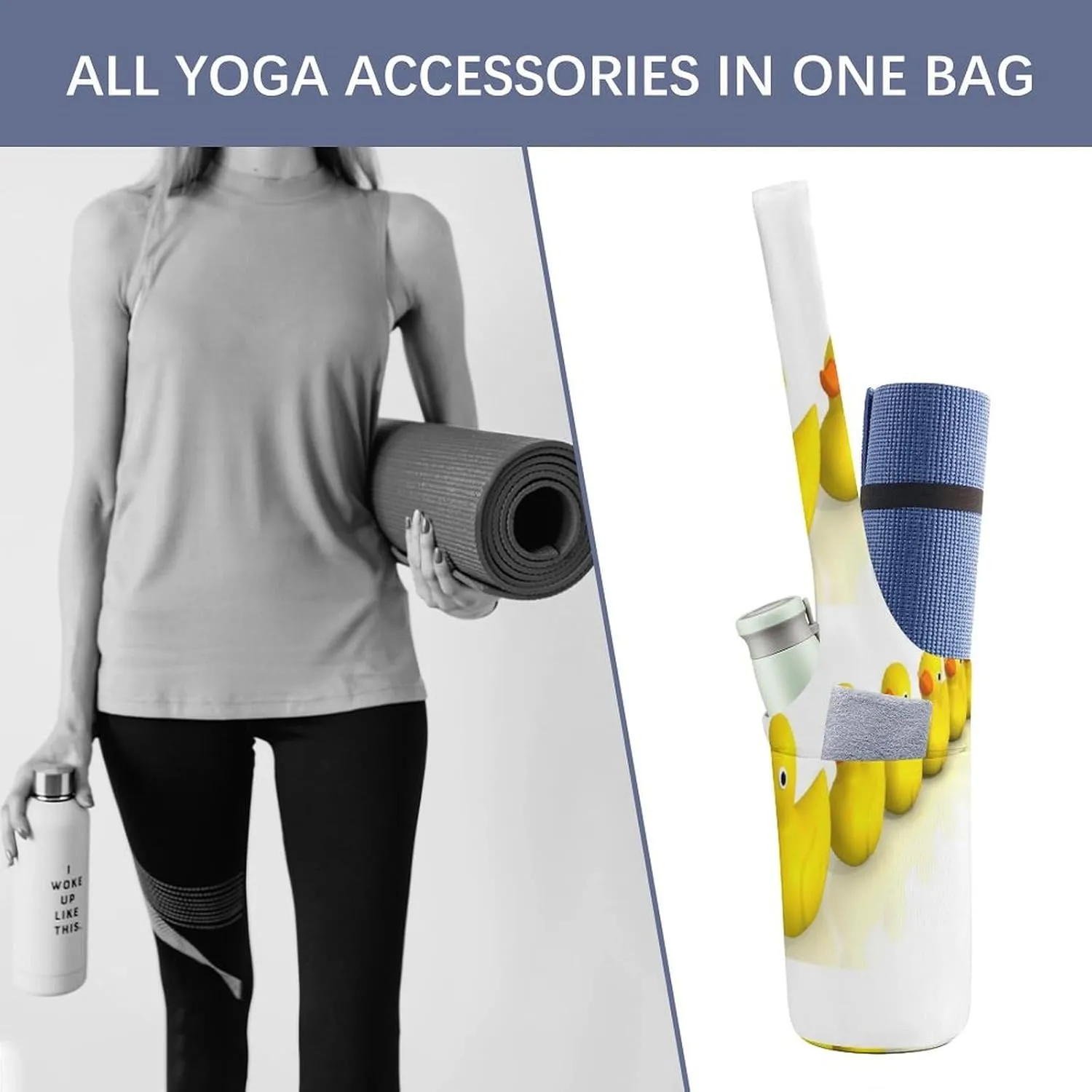 Yoga Mat Bag, Soft Canvas Storage Bag Fashion Mat Bag for Clothes Dorm Organizer with Pocket Shoulder Strap