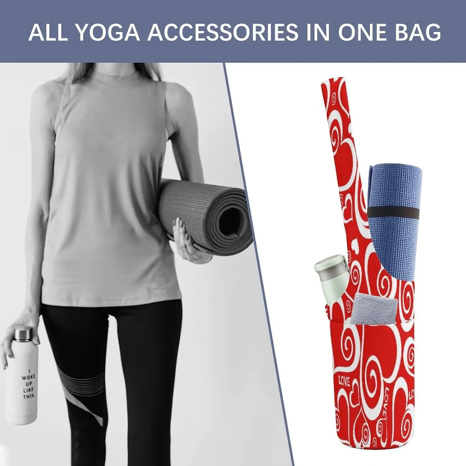 Yoga Mat Bag, Soft Canvas Storage Bag Fashion Mat Bag for Clothes Dorm Organizer with Pocket Shoulder Strap