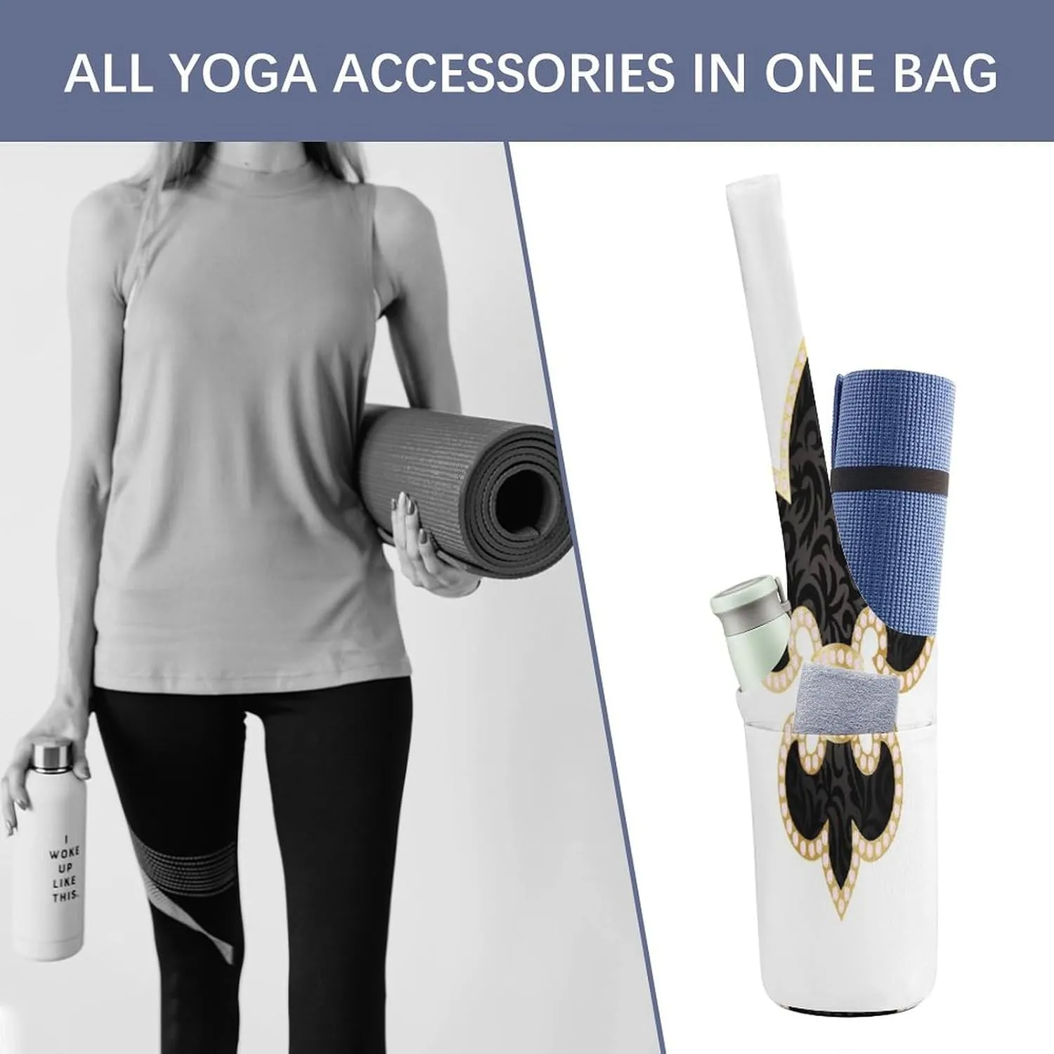 Yoga Mat Bag, Soft Canvas Storage Bag Fashion Mat Bag for Clothes Dorm Organizer with Pocket Shoulder Strap