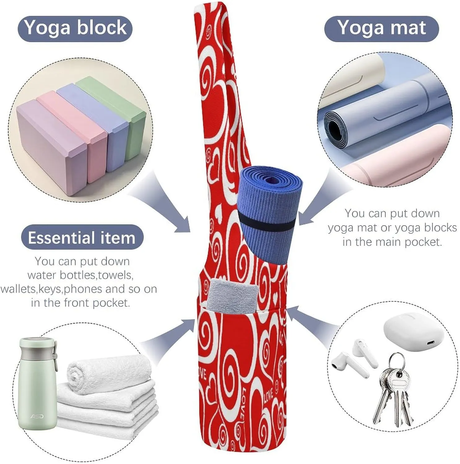 Yoga Mat Bag, Soft Canvas Storage Bag Fashion Mat Bag for Clothes Dorm Organizer with Pocket Shoulder Strap