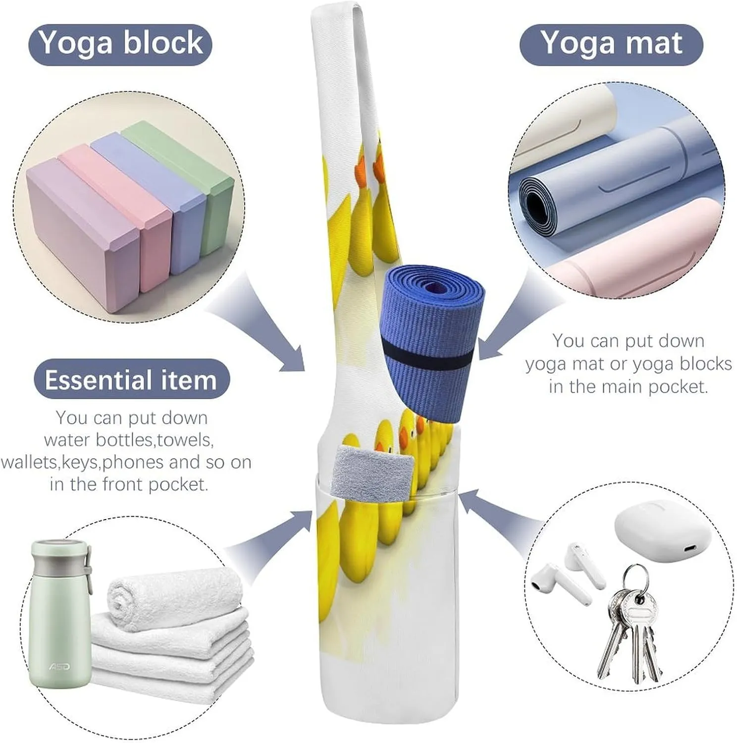 Yoga Mat Bag, Soft Canvas Storage Bag Fashion Mat Bag for Clothes Dorm Organizer with Pocket Shoulder Strap