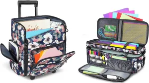 YOREPEK Rolling Craft Bag, Large Roller Scrapbook Tote with Wheels, Double-Layer Carrying Case Compatible with Cricut Maker 3, Maker, Explore 3, Explore Air 2