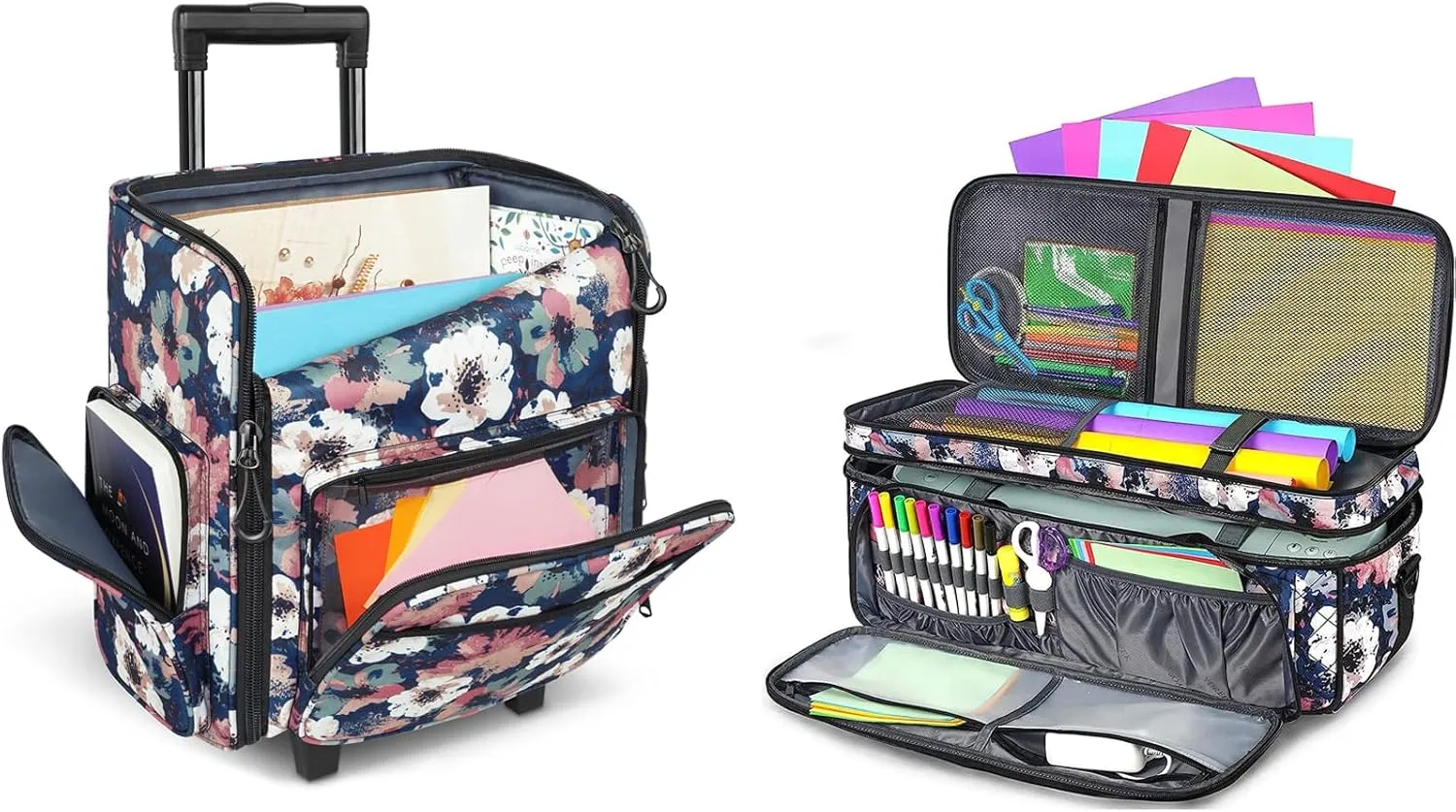 YOREPEK Rolling Craft Bag, Large Roller Scrapbook Tote with Wheels, Double-Layer Carrying Case Compatible with Cricut Maker 3, Maker, Explore 3, Explore Air 2
