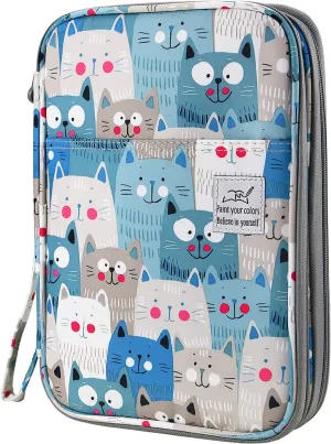 YOUSHARES 192 Slots Colored Pencil Case, Large Capacity Pencil Holder Pen Organizer Bag with Zipper for Prismacolor Watercolor Coloring Pencils, Gel Pens for Student & Artist (Big-Faced Cat)