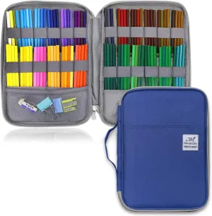 YOUSHARES 96 Slots Colored Pencil Case, Large Capacity Pencil Holder Pen Organizer Bag with Zipper for Prismacolor Watercolor Coloring Pencils, Gel Pens & Markers for Student & Artist (Blue)