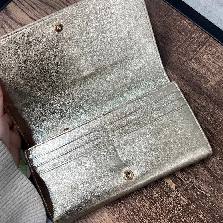 YSL Gold Leather Long Wallet