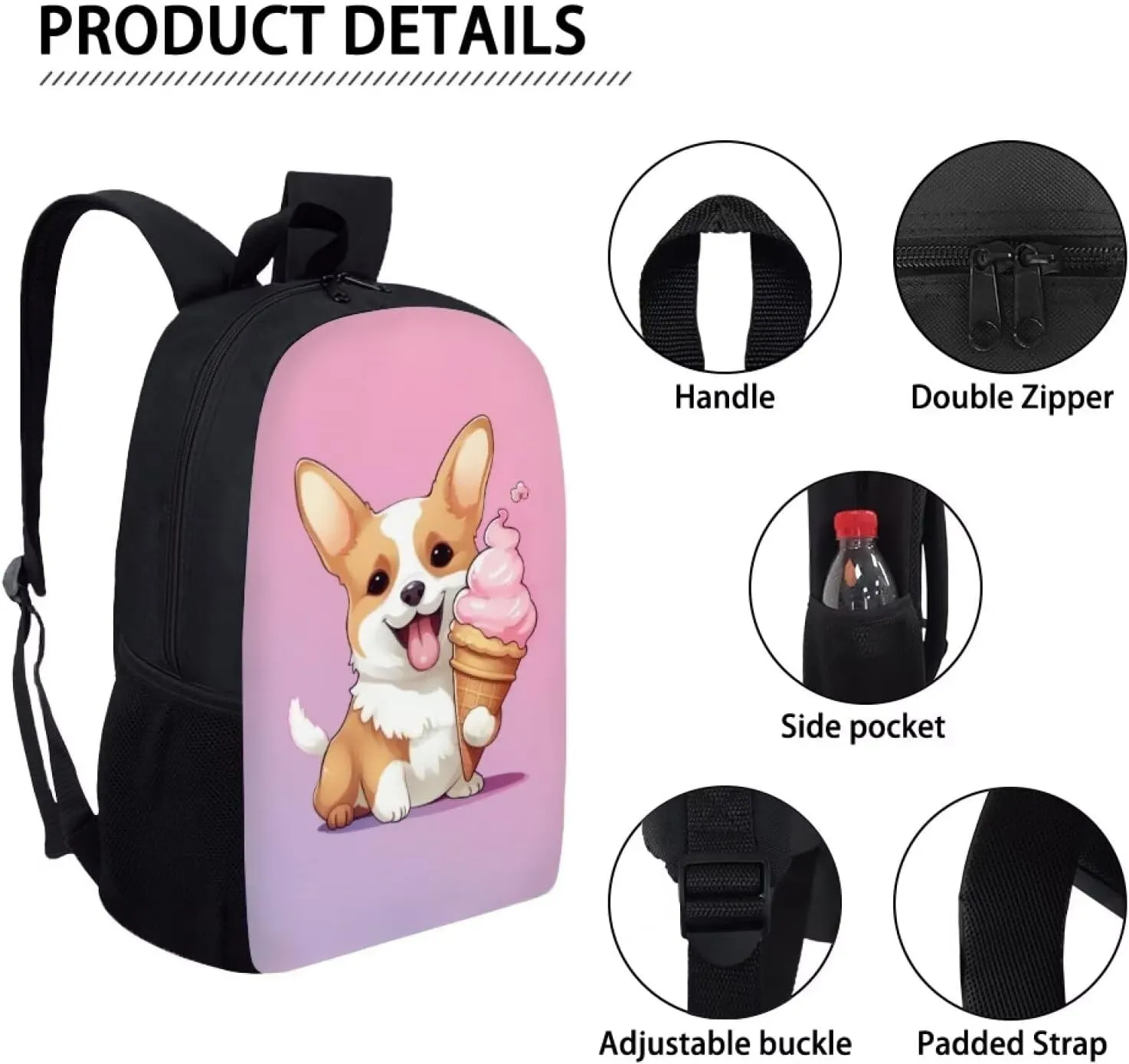 Ystardream Corgi Backpack for School Girls Teens Elementary School Backpack for Girls Pink School Bag Cute Bookbags for Teen Middle School Bags Travel Back Pack Childrens Backpack 5th Grade