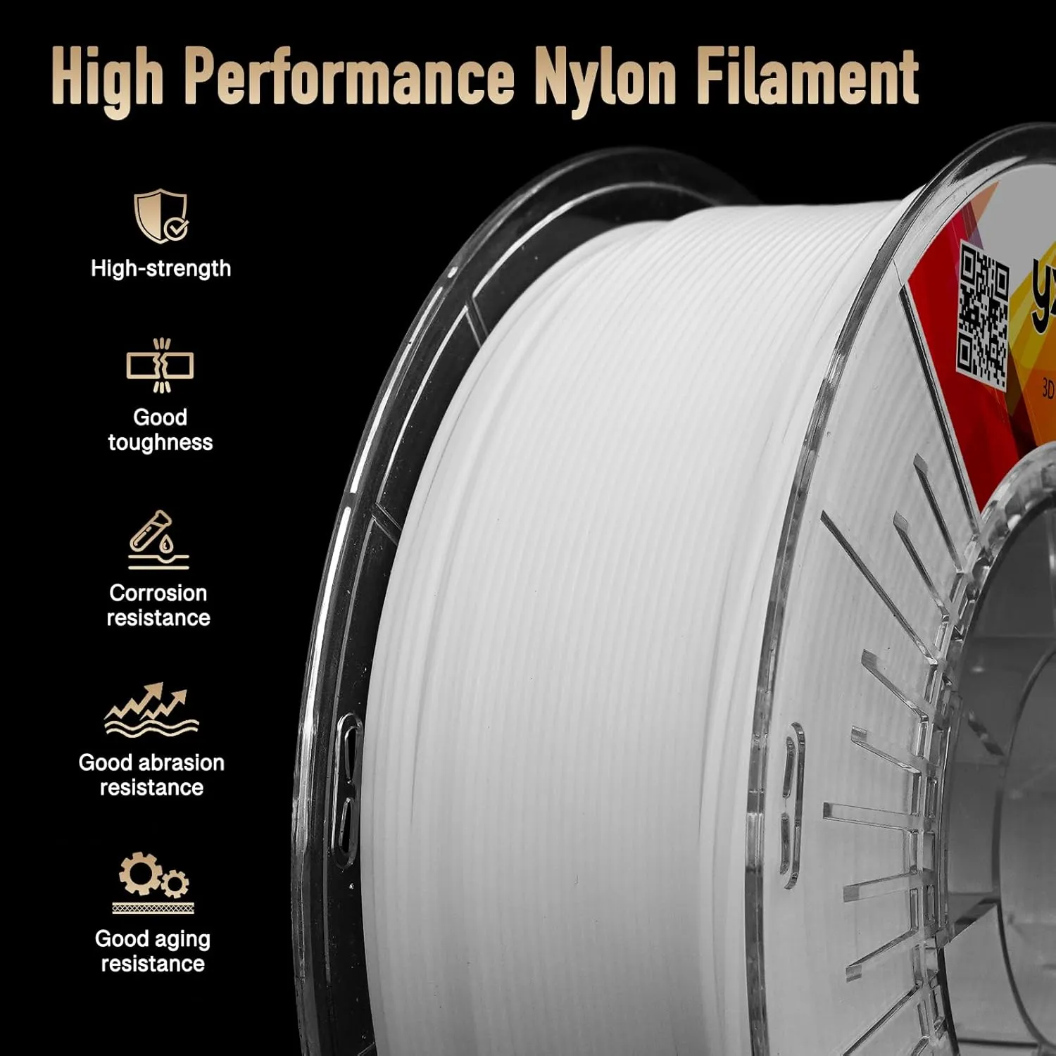 YXPOLYER 3D Printer Filament Nylon Filament PA6 2.2 lbs 1kg White Nylon with Heat-Resistant and No Warp PC Spool, 3D Printing Filament Easy PA 1.75mm
