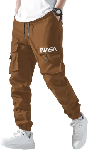 ZAFUL Men's NASA Letter Graphic Drawstring Multi-Pocket Beam Feet Cargo Pants