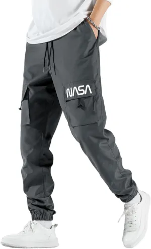 ZAFUL Men's NASA Letter Graphic Drawstring Multi-Pocket Beam Feet Cargo Pants