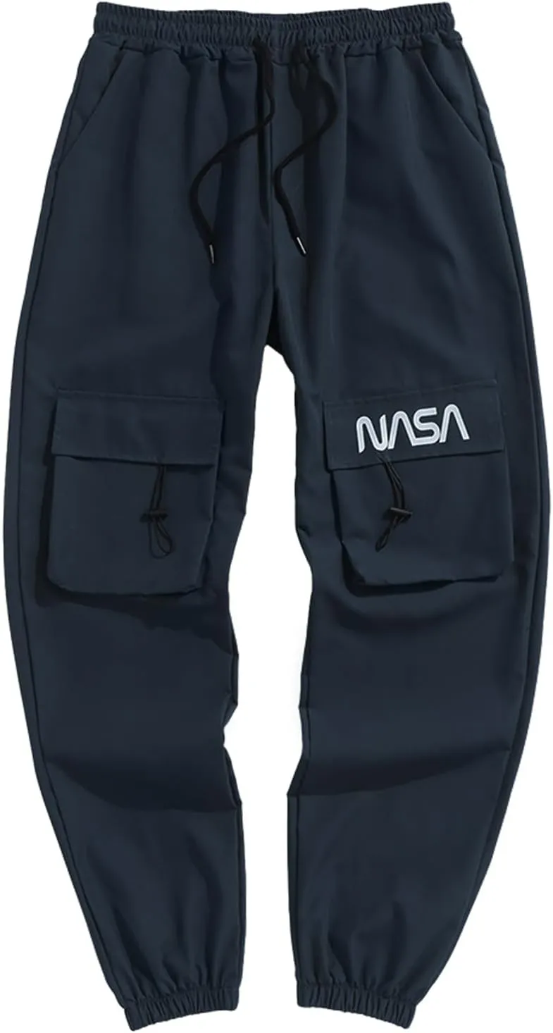 ZAFUL Men's NASA Letter Graphic Drawstring Multi-Pocket Beam Feet Cargo Pants