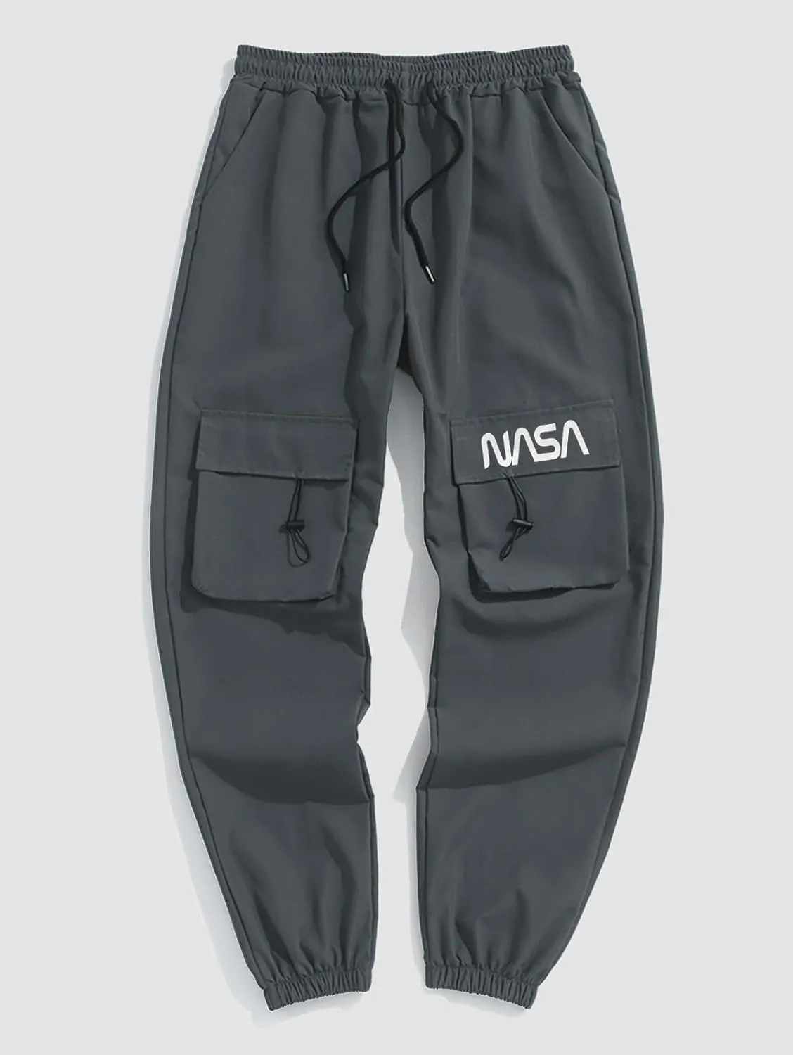 ZAFUL Men's NASA Letter Graphic Drawstring Multi-Pocket Beam Feet Cargo Pants