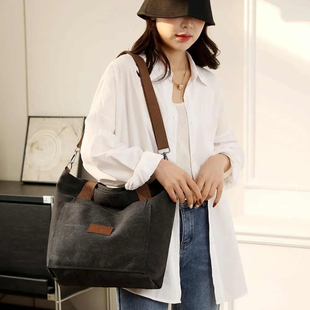zhongningyifeng Canvas Tote Bag for Women A4 Handbag with Zipper Shoulder Bag for Shopping Travel Work