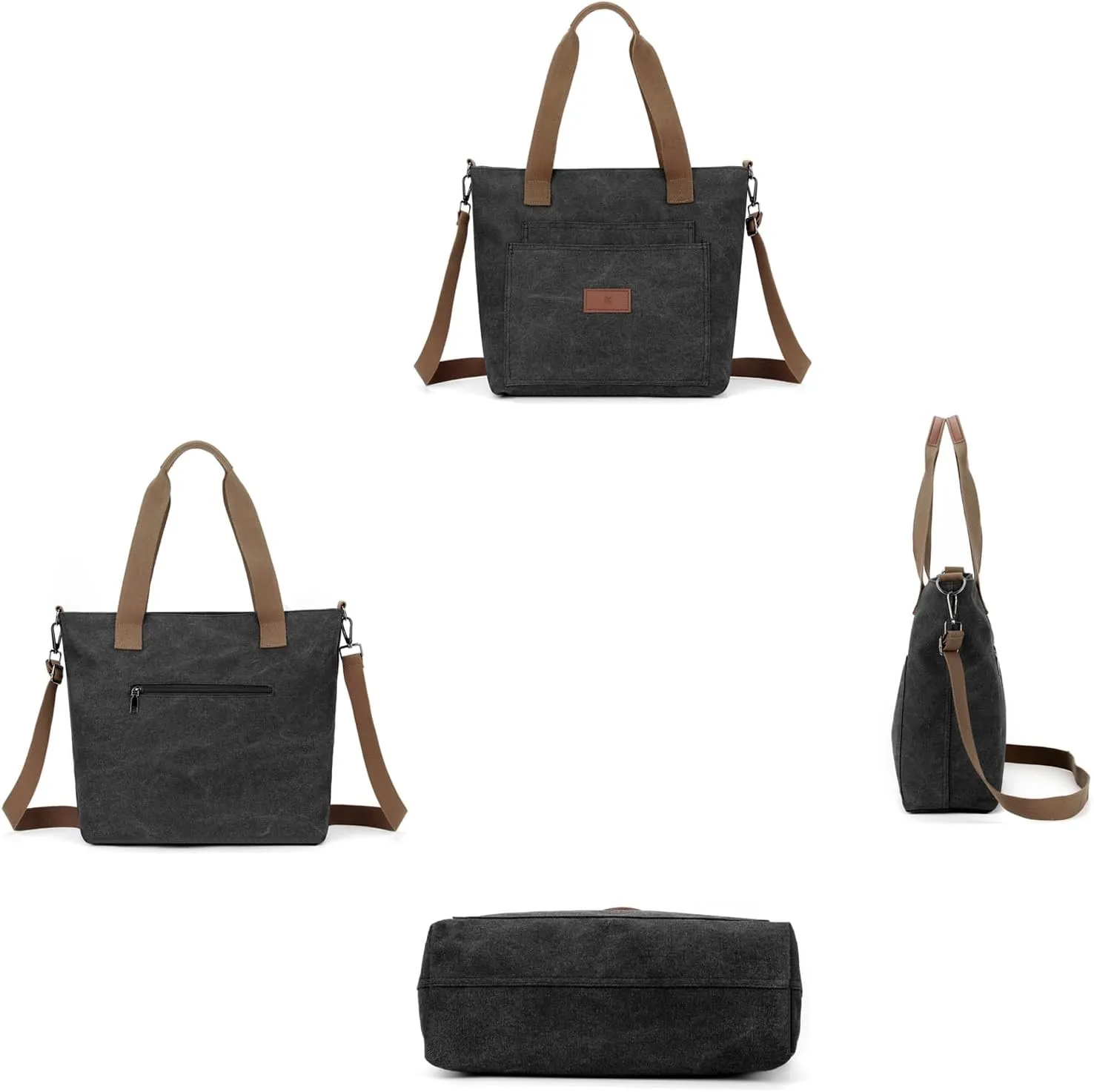 zhongningyifeng Canvas Tote Bag for Women A4 Handbag with Zipper Shoulder Bag for Shopping Travel Work
