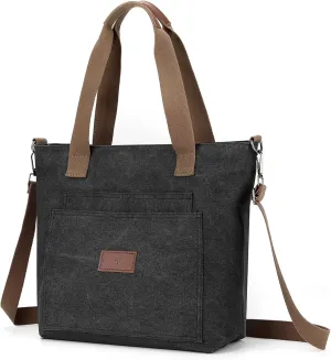 zhongningyifeng Canvas Tote Bag for Women A4 Handbag with Zipper Shoulder Bag for Shopping Travel Work