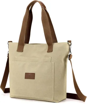 zhongningyifeng Canvas Tote Bag for Women A4 Handbag with Zipper Shoulder Bag for Shopping Travel Work