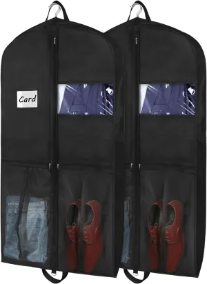 Zilink Garment Bags for Hanging Clothes Travel 43" Suit Bags for Closet Storage with Mesh Pockets Breathable Clothes Bags for Travel, Clothes,Suits,T-shirts and Jackets with PVC Card Holder（2 Pack）