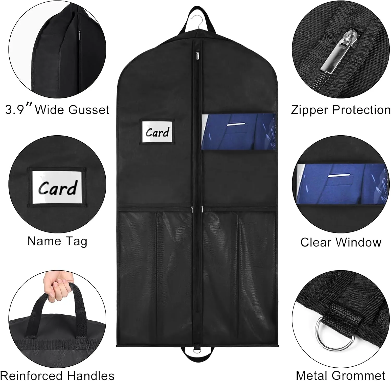 Zilink Garment Bags for Hanging Clothes Travel 43" Suit Bags for Closet Storage with Mesh Pockets Breathable Clothes Bags for Travel, Clothes,Suits,T-shirts and Jackets with PVC Card Holder（2 Pack）